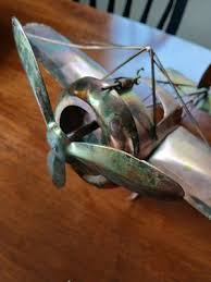Vintage Tin Airplane Music Box Wind Up Propeller Bi Plane Metal Patina Working | eBay
