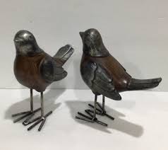 Vintage Retro Metal Standing Brown Bird Figurine Set 7” Wood ...