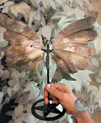 XL Purple Moss Agate Carved Butterfly Wings With Druzy ...