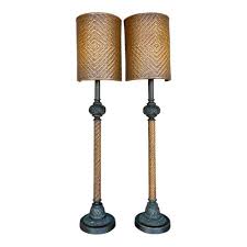 Vintage Boho Woven Leather Candlestick Lamps - a Pair
