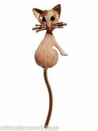 Vintage 1960s Gold Cat Brooches: Rhinestone Eye Kitten Pins ...