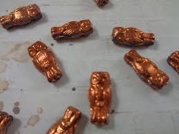 10 Tiny Metallic Capri Gold Glass Owl Shaped Beads 15x7mm ...