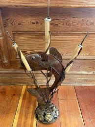 Authentic Handmade Cutout, Shaped & Welded Recycled Metal Fish in Cattails Plant Stand/figure on Rocks Base - Rustic Brown/copper Finish - Etsy
