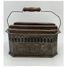 Oak and Pierced Tin Lion Crest Foot Warmer or Foot Stove ...