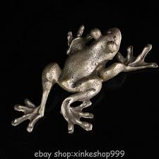 8" Old Chinese Pure Copper Silver Feng Shui Animal Frog ...