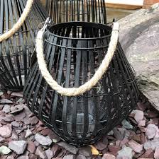 Lantern. Black Rattan Lantern Small Convex Lantern With Rope ...