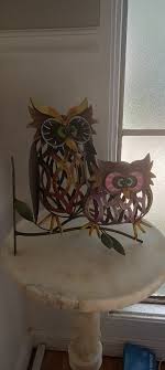 Metalic Double Owl Sculpture 10.5x10.5. Metal | eBay