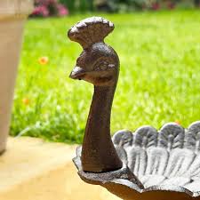 Peacock Bird Bath Cast Iron Antique Style Brown Round Garden ...