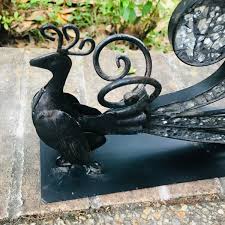 Pier One Black Metal Mosaic Glass Peacock Three Pillar ...