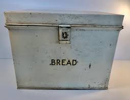 Vintage Bread Box, Large White Metal Bread Box With Label ...