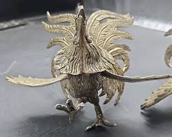 2 Vintage Solid Brass Silver Plated Fighting Cockerel Roosters Sculptures | eBay