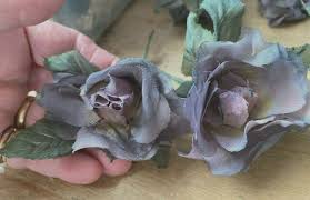 vintage 1950s rose 3" leaves silk flower dusty purple 1pc ...