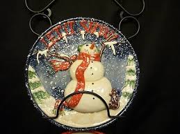 Let It Snow 8.5"d Snowman Ceramic Bas Relief 3d Plate & 22" Metal Display | eBay