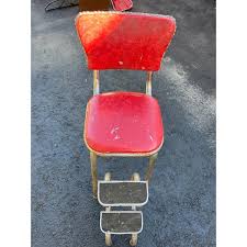 Vintage Red Stool with steps - Beck Auctions Inc.