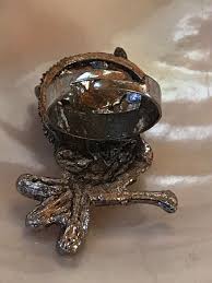 Estate Large Oxidized Silvertone OWL on Branch w Pink ...