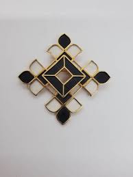 Napier 1960s Black White and Gold Tone Brooch Pendant Signed ...