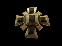 Carolee Maltese Brooch Red Glass Gems Cabochons Cartouche ...