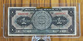 Bank of Mexico 1 Peso Bank Note - Aztec Calendar Design ...