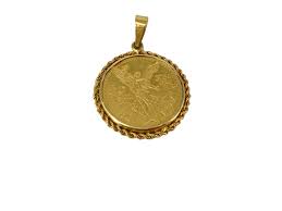 Lot - Mexican 50 Pesos Gold Coin In A Gold Pendant Setting