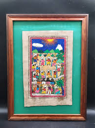 Vintage Mexican Folk Art. Amate Bark Painting 16" x 12" matted and framed | eBay