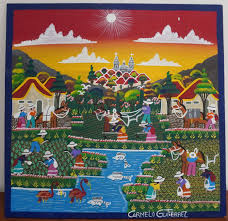 Lot - Carmelo Gutierrez, Farming Village, Gouache on Panel, Unframed: 11 7/8 x 11 7/8 in. (30.2 x 30.2 cm.)