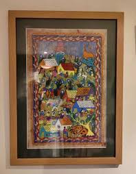 Large Vintage Mexican Amate Bark Painting Framed & Glazed.