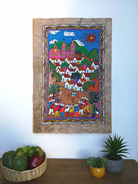 Mexican Fiesta Mission Church - Bark Painting 24" x 16" – Mexica Mexico