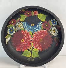 Veg Black Mexican Folk Art Wooden Batea Tole Hand Painted ...