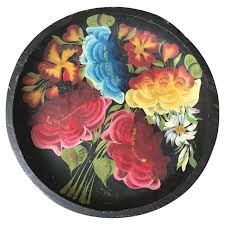 Big Mexican Wooden Plate with Hand-Painted Floral Design #1 ...