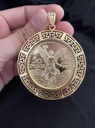 925 Sterling Silver 50 Pesos Mexican Coin Charm Pendant 18K Yellow Gold Plated. | eBay