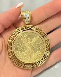 Design 50 Pesos Moneda Mexican Coin Pendant 14k Yellow Gold Plated Lab Created. Centenary - Etsy