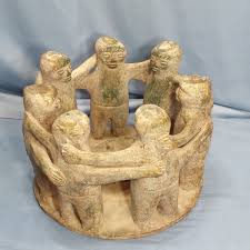 VTG Large Aztec/Mayan Circle of 7 Friends Candle Holder Clay ...