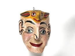 Vtg Mexican Folk Art Hand Carved Painted Wood Rabbit Face Mask | eBay