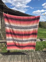 Mexican Blanket - Hand Woven -stripe Design - Blue - Handmade - Wool Blend - Etsy