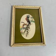 Vintage Feathercraft Bird Art White Wood Framed With Real Feathers - HN | eBay