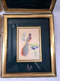 Lot Of 4 Vintage Mexican Folk Art Feather Art Bird Painted Framed | eBay