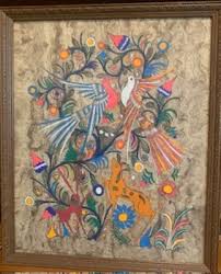 Vintage Mexican Folk Art Amate Bark Painting Bird Flowers ...