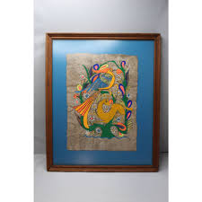 Mexican Amate bark paper art painting psychedelia bird ...