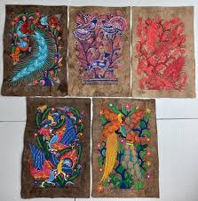 Set of 5 AMATE BARK PAINTINGS Native Ethnic Mexican Folk Art ...