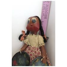 Vintage Older Mexican Folk Art Cloth Doll with Leather Sandals and . For Sale at Ruby Lane