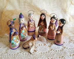 Vintage Mexican Nativity: 9 Pieces Purple & Tan Folk Art 5.5 ...