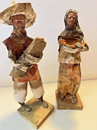 Set 2 Vintage Mexican Folk Art Paper Mache doll Sculptures Man and woman Farmers | eBay
