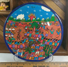 Mexican Terracotta Festive Folk Art Pottery Plate Hand ...