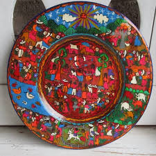 Vintage | Accents | Vintage Mexican Folk Art Wooden Plate ...