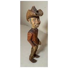 Exquisite signed hand carved wood Folk Art man cowboy ...