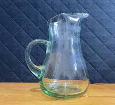 Vintage blown green glass round pitcher | eBay