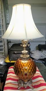 Rare/Vtg 70s EF EF INDUSTRIES Textured Amber Glass & Brass ...