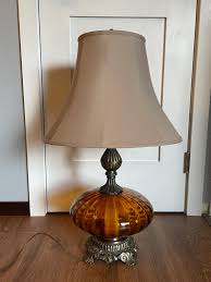 Vintage 1960's Hollywood Regency Amber Blown Glass Table ...