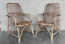 1960s Pair of Spanish Bamboo Armchairs with Rectangular Back Rest For Sale at 1stDibs