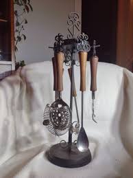 Mid Century Wood And Wrought iron Bar Tool Set | eBay